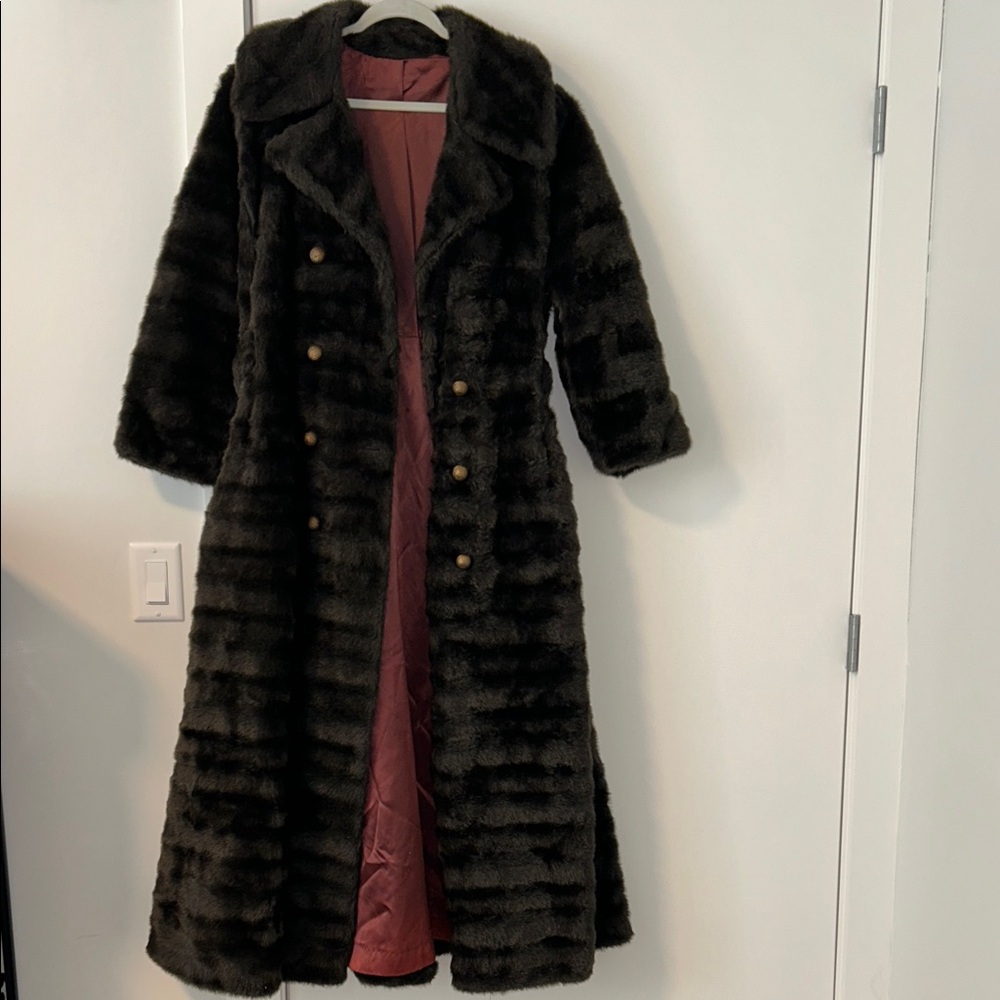 Vintage Elegant Dark Brown/Black Faux Fur Coat